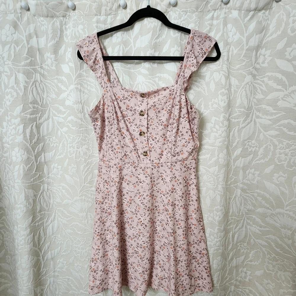 As U Wish Light Pink Floral Dress with Button Accents - Picture 3 of 5